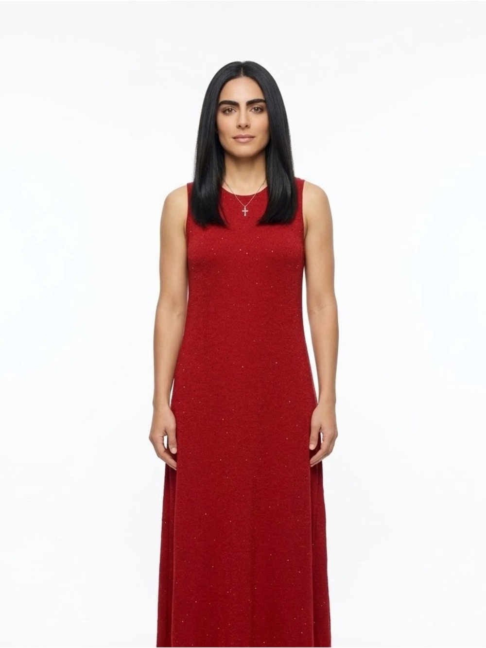 Ronni Nicole Red Sleeveless Sparkle Knit Maxi Dress
